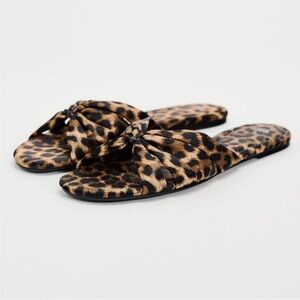 Size 6 Zara Animal Print Knotted Slide Sandals - Leopard Print Mules NWOT
